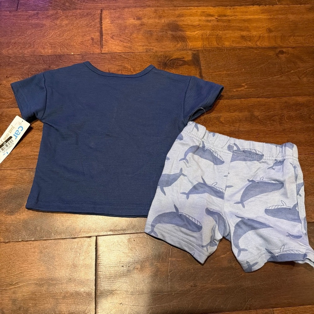 Carter's Boys Whale Print Outfit Shorts Henley Set Navy Blue Summer NEW 9 Months - Picture 6 of 6